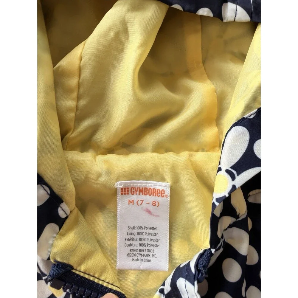 Gymboree Girls Blue And Yellow Floral Windbreaker Rain Coat With Hood Size M 7-8